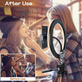 Professional 10-inch LED Ring Fill Light with Universal Phone Holder & Dimmable Lighting Modes